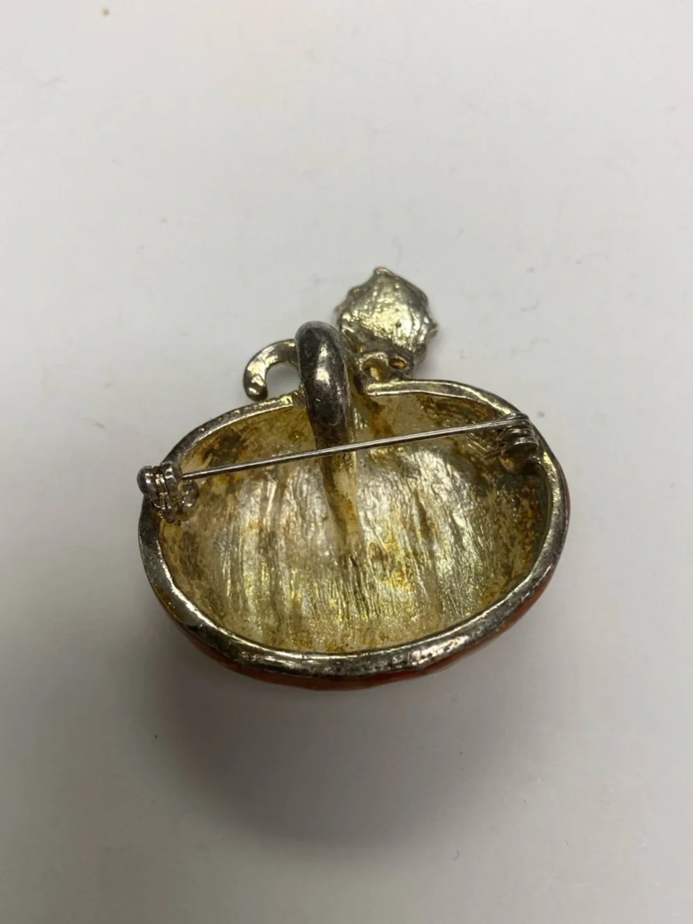 Decorative Orange Pumpkin brooch with Silver Stem